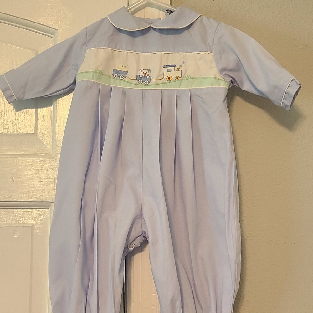 Baby Blue Long sleeve romper with peter pan collar